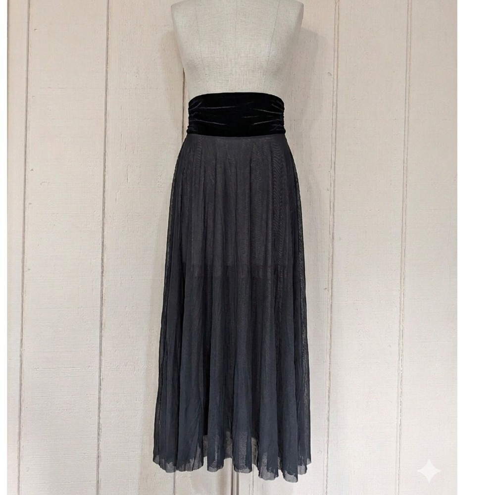 Black Velvet Waist Sheer Mesh‎ Maxi Dress Whimsigoth Dance Festival
